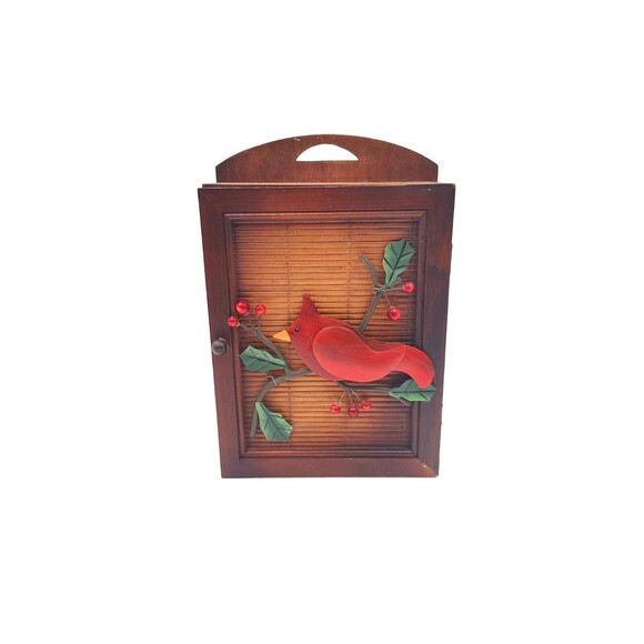 Cardinal Wooden Key Holder Box Wall Decor or Tabletop Rustic Cabin - Picture 1 of 10